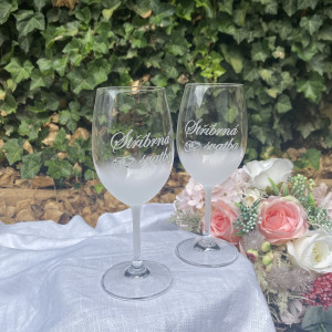 Pískované sklenice na víno - Stříbrná svatba